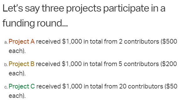 Gitcoin example of quadratic funding 1